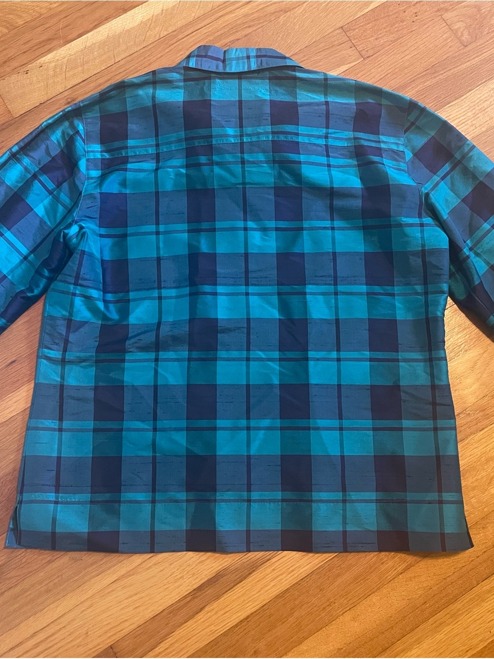 VTG Chico's Silk Blue & Teal Plaid Button-Down Shirt - Picture 2 of 7